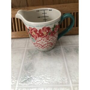 the pioneer woman stoneware 4 cup measuring cup Red Floral Turquoise Handle